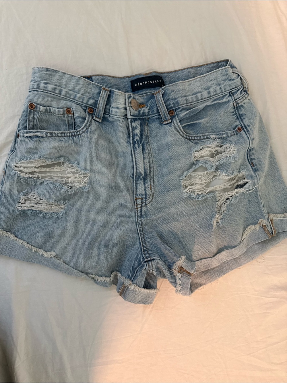 Aeropostale Faded Light Blue Distressed Denim Shorts